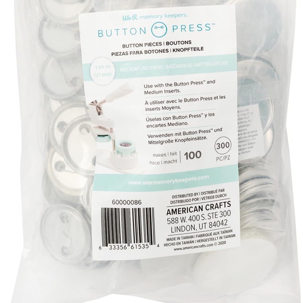 We R Memory Keepers Medium Button Press Refill (37mm), 100-pack, Create DIY Cust